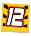 Yellow Tile 2 x 2 with White '12' on Striped Black and Yellow Background Pattern (Sticker) - Set 8228