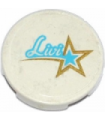 White Tile, Round 2 x 2 with Bottom Stud Holder with 'Livi' and Gold and Medium Azure Star Pattern (Sticker) - Set 41105