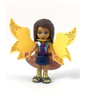 Friends Andrea, Shiny Blue Vest over Magenta Top, Dark Blue Skirt, Garish Butterfly Cape and Skirt, Gold Boots