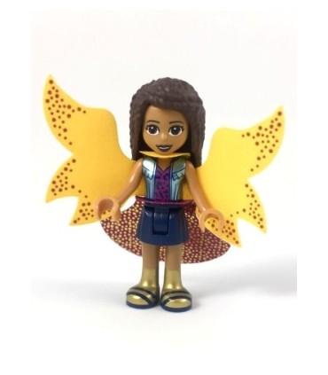 Friends Andrea, Shiny Blue Vest over Magenta Top, Dark Blue Skirt, Garish Butterfly Cape and Skirt, Gold Boots