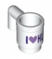 White Minifig, Utensil Cup with Dark Purple and Medium Lavender 'I' Heart 'HLC' Pattern