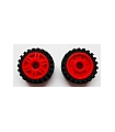 Red Wheel 18mm D. x 8mm with Fake Bolts and Deep Spokes with Inner Ring with Black Tire Offset Tread