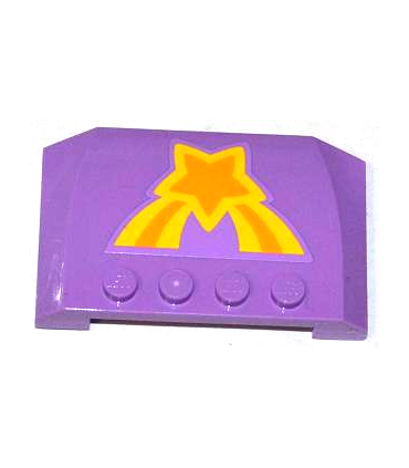 Medium Lavender Wedge 4 x 6 x 2/3 Triple Curved with Orange and Yellow Shooting Star Pattern (Sticker) - Set 3183