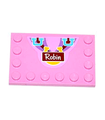 Bright Pink Tile, Modified 4 x 6 with Studs on Edges with Medium Azure Handles, Horseshoe and 'Robin' (Sticker)