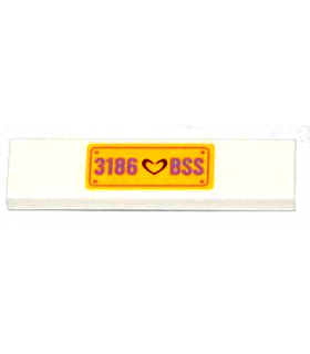 White Tile 1 x 4 with Dark Red Heart and '3186 BSS' License Plate Pattern (Sticker) - Set 3186