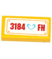 Yellow Tile 1 x 2 with Medium Azure Heart and '3184 FH' License Plate Pattern (Sticker) - Set 3184