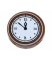 Reddish Brown Tile, Round 2 x 2 with Bottom Stud Holder with Clock with Roman Numerals Simple Pattern