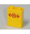 Yellow Brick 1 x 2 x 2 with Inside Axle Holder with Train Logo Red Pattern (Sticker) - Set 7641