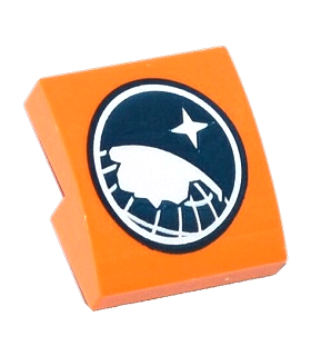 Orange Slope, Curved 2 x 2 No Studs with Dark Blue and White Arctic Explorer Logo Pattern