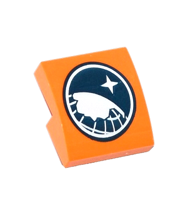 Orange Slope, Curved 2 x 2 No Studs with Dark Blue and White Arctic Explorer Logo Pattern