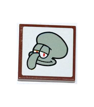 Reddish Brown Tile 2 x 2 with Squidward Portrait Pattern (Sticker) - Set 3818