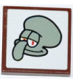 Reddish Brown Tile 2 x 2 with Squidward Portrait Pattern (Sticker) - Set 3818