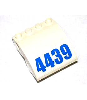 White Slope, Curved 4 x 4 x 2 with Holes and Blue '4439' Pattern (Sticker) - Set 4439