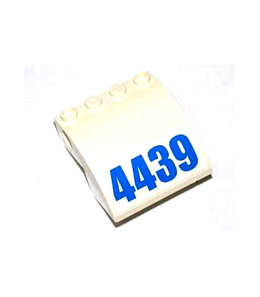 White Slope, Curved 4 x 4 x 2 with Holes and Blue '4439' Pattern (Sticker) - Set 4439