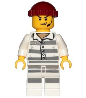 Sky Police - Jail Prisoner 86753 Prison Stripes, Scowl with Open Mouth and Headset, Dark Red Knit Cap