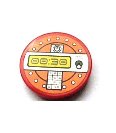 Red Tile, Round 2 x 2 with Gray '00:30' Digital Display Pattern (Sticker) - Set 8630