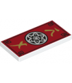 White Tile 2 x 4 with Red Background and Ninjago Black with White Flower Medallion Pattern