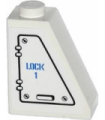 White Slope 65 2 x 1 x 2 with Hatch and 'LOCK 1' Pattern Model Right Side (Sticker) - Set 60014