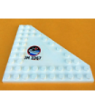 White Wedge, Plate 10 x 10 Cut Corner with no Studs in Center with Space Center Logo and 'JM 3367' Pattern Model Right Side