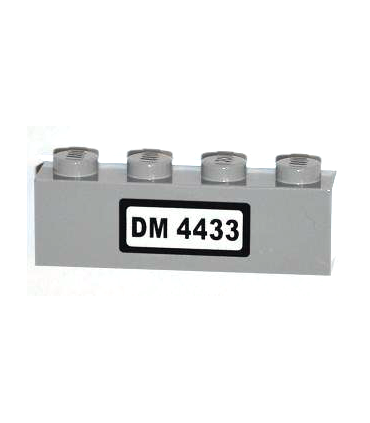 Light Bluish Gray Brick 1 x 4 with 'DM 4433' on White Background Pattern (Sticker) - Set 4433