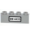 Light Bluish Gray Brick 1 x 4 with 'DM 4433' on White Background Pattern (Sticker) - Set 4433