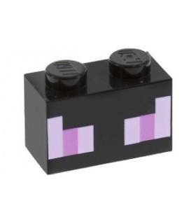 Black Brick 1 x 2 with Pink and Magenta Rectangles Pattern (Minecraft Ender Dragon Eyes)