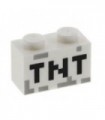 White Brick 1 x 2 with Black 'TNT' Pixelated Pattern