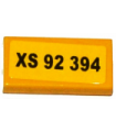 Yellow Tile 1 X 2 with Groove with 'XS 92 394' Pattern (Sticker) - Set 76015