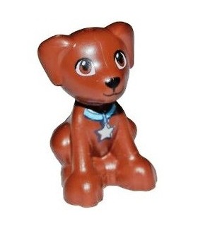 Reddish Brown Dog, Friends, Puppy, Sitting with Reddish Brown Eyes and Medium Azure Collar with Silver Star Tag Pattern (Scout)
