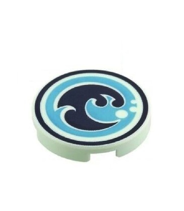 Light Aqua Tile, Round 2 x 2 with Bottom Stud Holder with Elves Water Power Icon Pattern