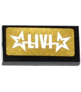 Black Tile 1 x 2 with Groove with 'LIVI' and 2 Stars on Gold Background Pattern (Sticker) - Set 41106