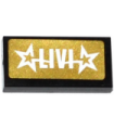 Black Tile 1 x 2 with Groove with 'LIVI' and 2 Stars on Gold Background Pattern (Sticker) - Set 41106