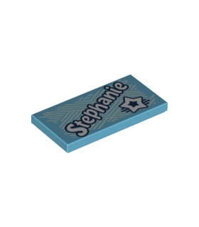 Medium Azure Tile 2 x 4 with 'Stephanie' and Star Pattern