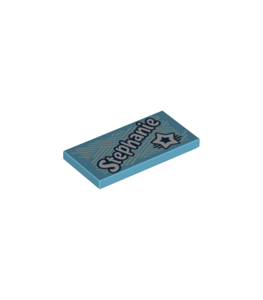 Medium Azure Tile 2 x 4 with 'Stephanie' and Star Pattern