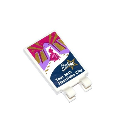 White Tile, Modified 2 x 3 with 2 Clips with Female Singer Silhouette on Stage, 'Livi' and 'TOUR 2015 HEARTLAKE CITY'