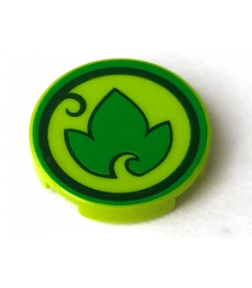 Lime Tile, Round 2 x 2 with Bottom Stud Holder with Elves Earth Power Icon Pattern