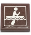 Reddish Brown Tile 2 x 2 with Groove with Person Rowing on Raft on Choppy Water Pattern
