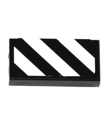 Black Tile 1 x 2 with Groove with Black and White Danger Stripes Pattern (Sticker) - Set 41117