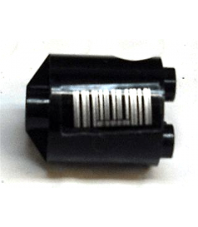 Black Brick, Round 2 x 2 x 2 Robot Body with Barcode Pattern on Both Sides