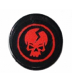 Black Tile, Round 2 x 2 with Ninjago Cracked Red Skull in Red Circle on Black Background