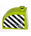 Lime Brick, Modified 1 x 3 x 2 with Curved Top with Black and White Danger Stripes and Splatters