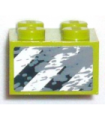 Lime Brick 2 x 2 with Black and White Danger Stripes and Mud Pattern Model Right