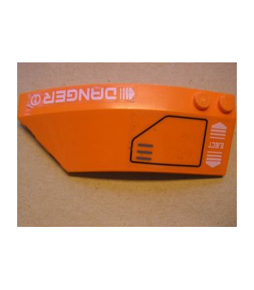 Orange Wedge 8 x 3 x 2 Open Left with 'DANGER' and 'EJECT' and Hatch Pattern