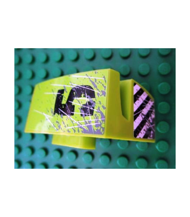 Lime Technic, Panel Car Mudguard Left with '5' Scratches, Splatter and Danger Stripes