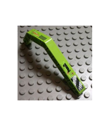 Lime Technic, Liftarm 1 x 11.5 Double Bent Thick with Worn '1' and Danger Stripes and Exhaust Vents Pattern Model Right