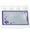 White Tile, Modified 4 x 4 with Studs on Edge with Mirror with Dark Purple Paw Print and Stars Pattern (Sticker)