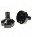 Black Technic, Gear 8 Tooth with Pin Holes and Ninjago Flywheel Socket - Short Shaft