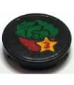 Black Tile, Round 2 x 2 with Bottom Stud Holder with Salad in Bowl and Red Number 3 in Star
