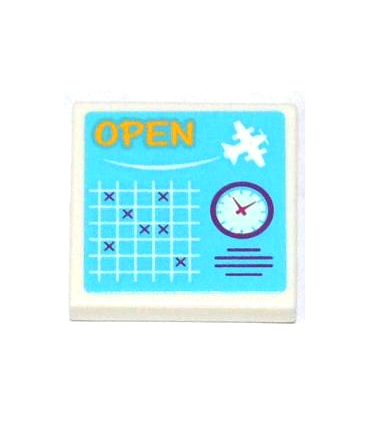 White Tile 2 x 2 with Groove with 'OPEN', White Seaplane, Schedule Grid and Clock