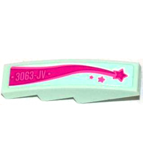 Light Aqua Slope, Curved 4 x 1 with '3063-JV' and Magenta Shooting Star Pattern Model Right